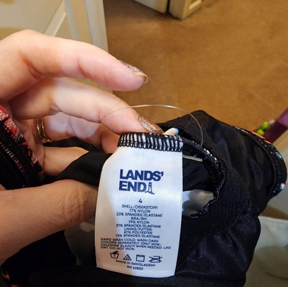 Lands' End Women's Paisley Swim Top - Black and Pink - Picture 6 of 6